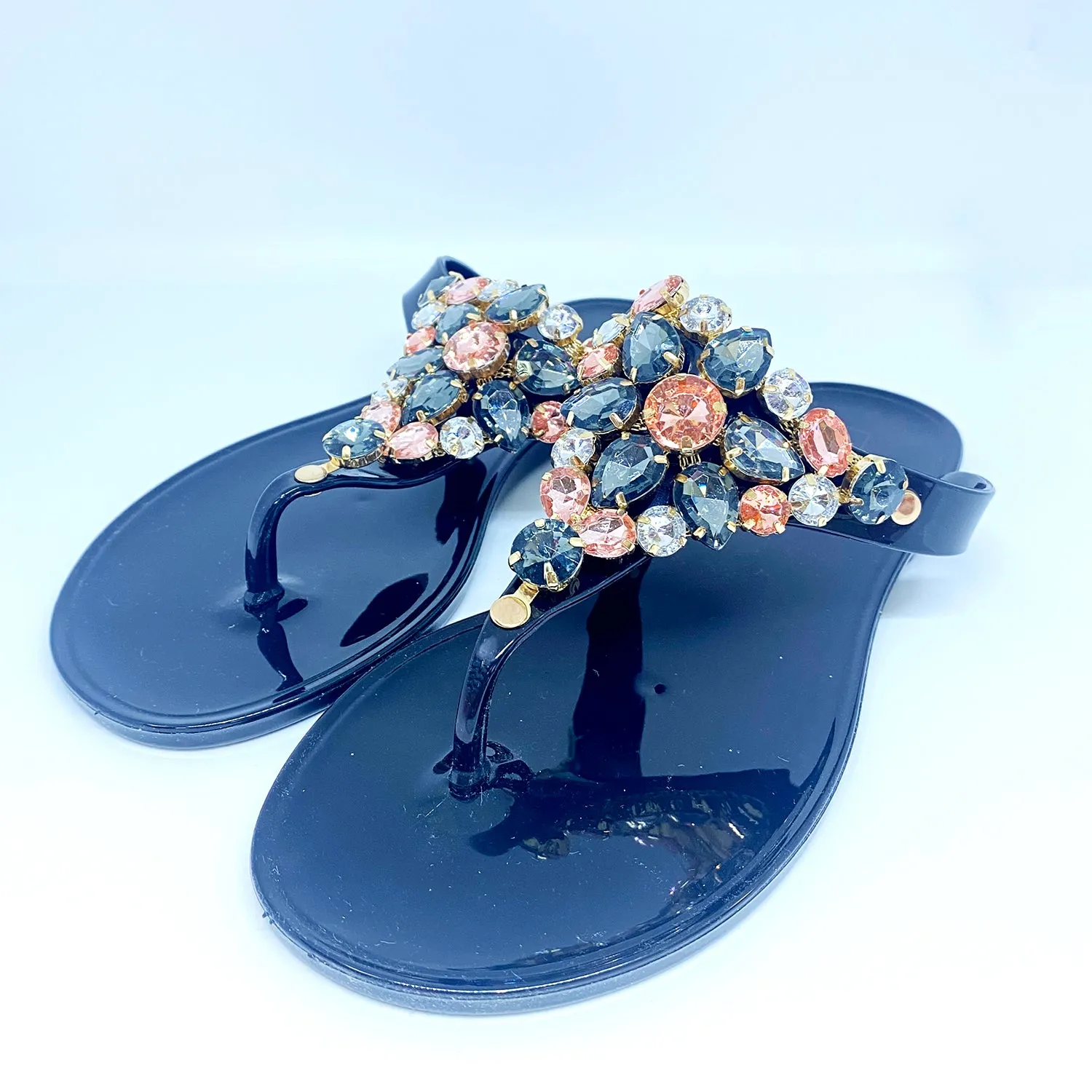 Ann More Campbe11 Jelly Sandals w/Gems Black