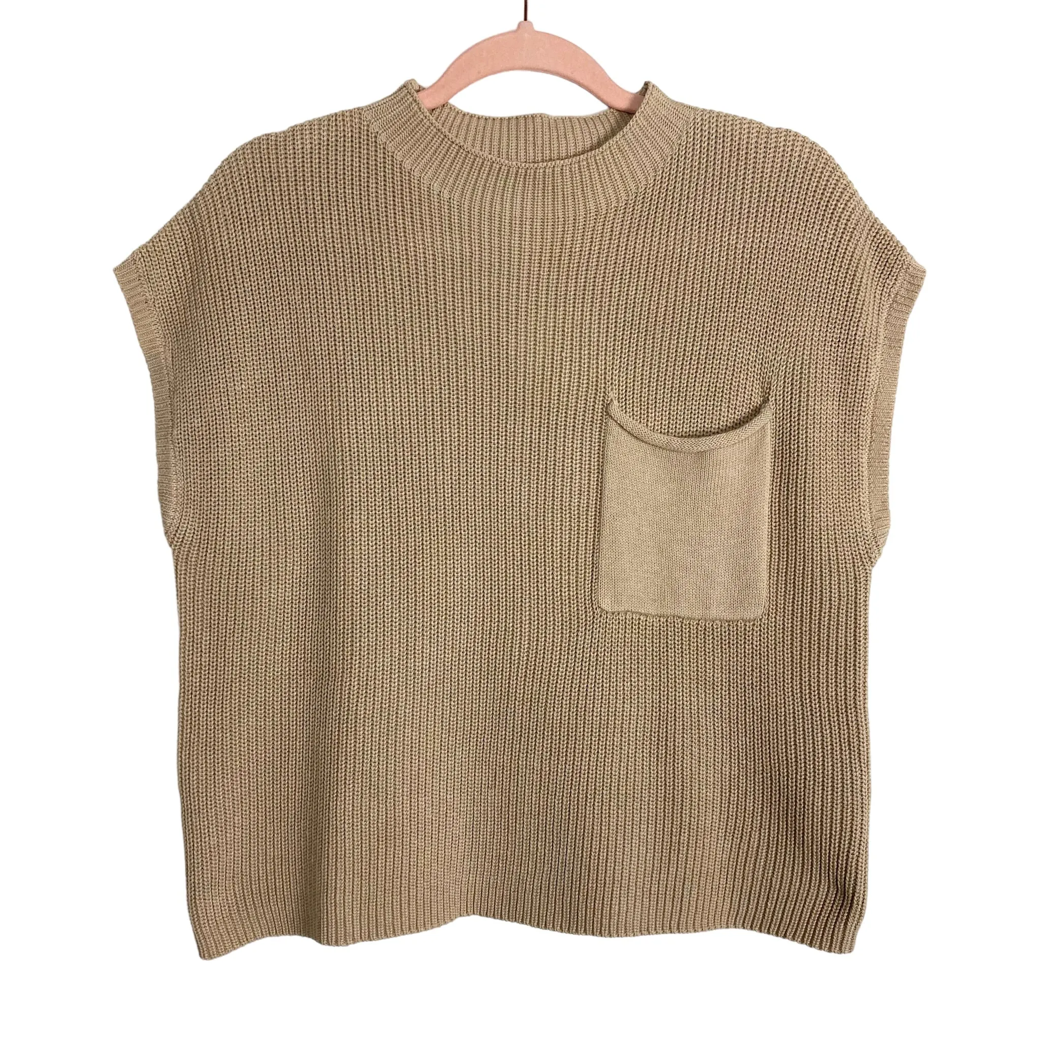 Anrabess Tan Sleeveless Boxy Pocket Sweater NWT- Size S