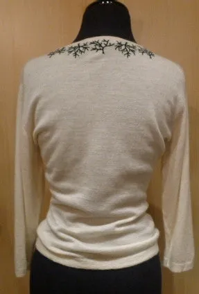 Armand Diradourian Coral Branch Cashmere Sweater in Ivory