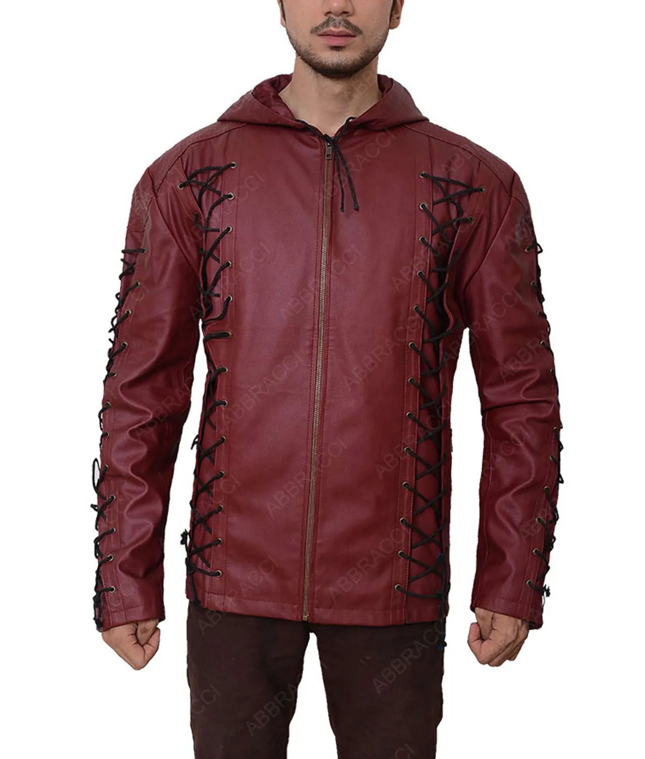 Arrow Arsenal Hooded Jacket - Red Leather Jacket Mens