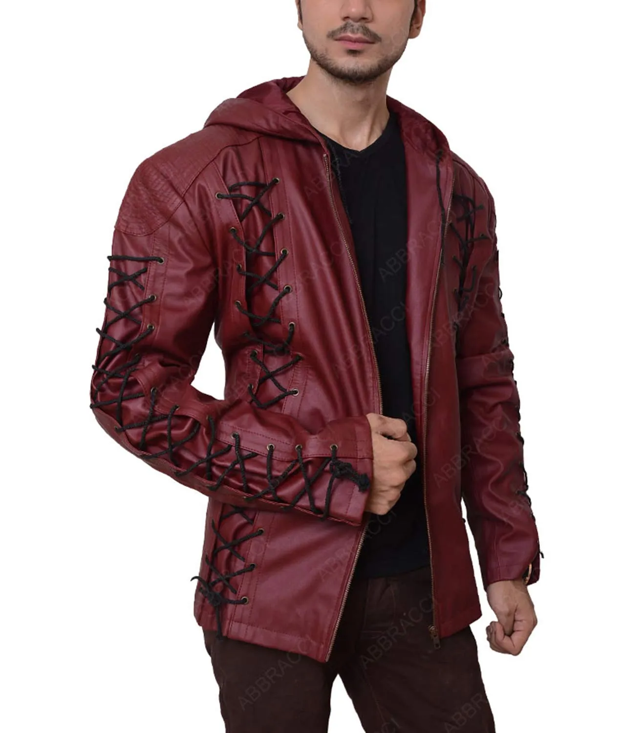 Arrow Arsenal Hooded Jacket - Red Leather Jacket Mens