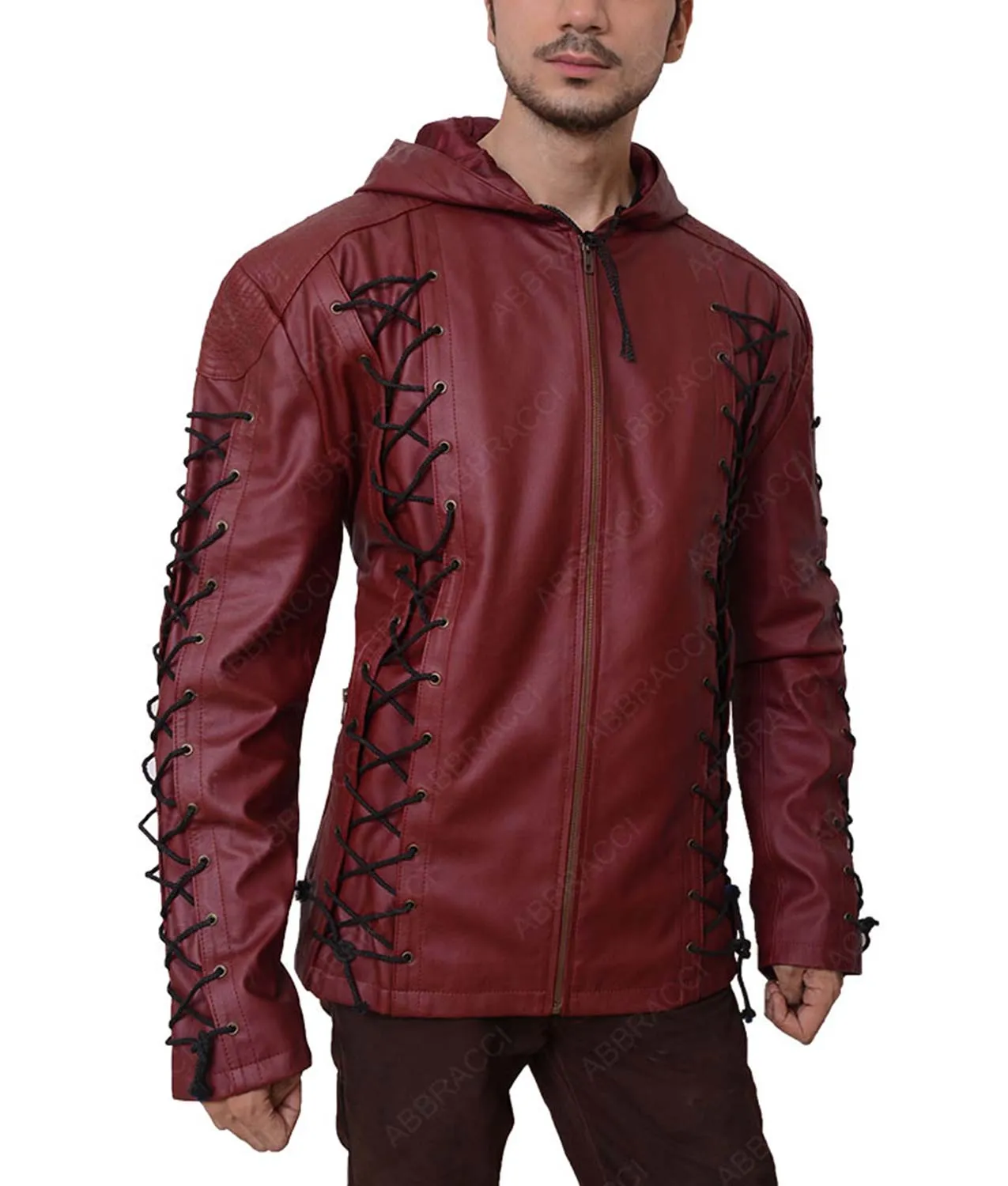 Arrow Arsenal Hooded Jacket - Red Leather Jacket Mens