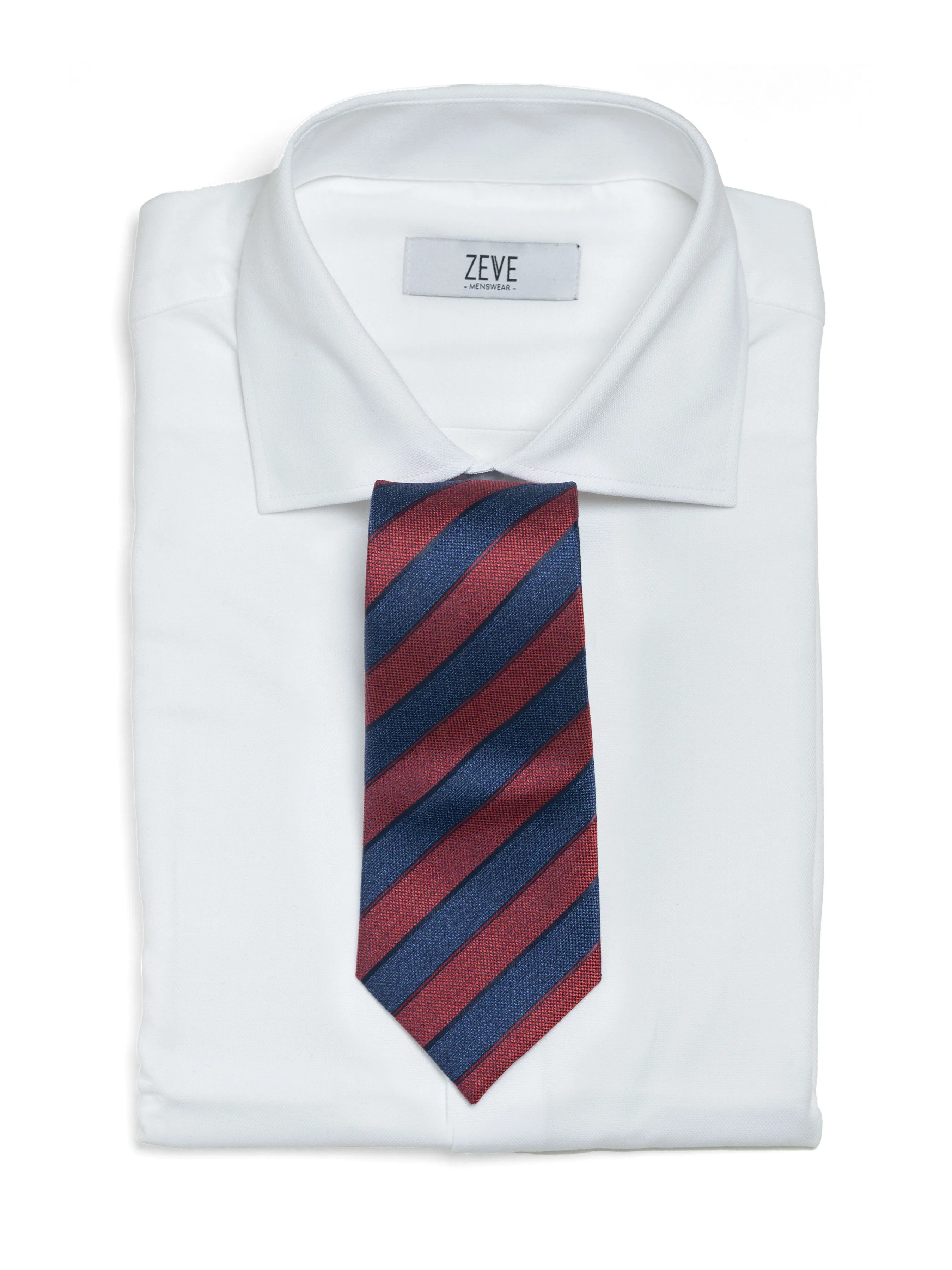 Awning Stripe Tie - Navy Blue with Red Line