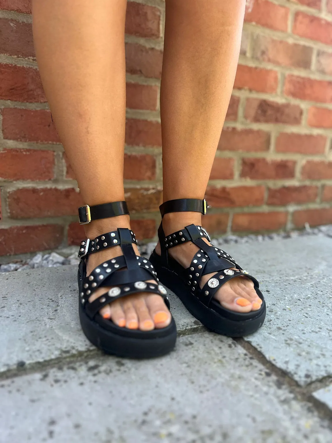 Black Studded Gladiator Sandals