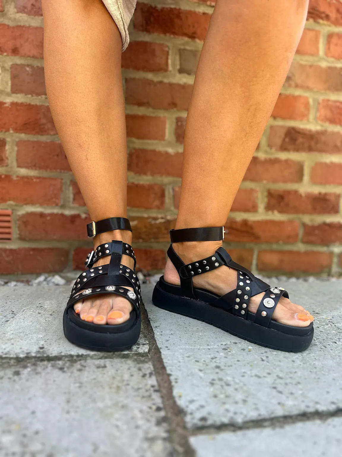 Black Studded Gladiator Sandals