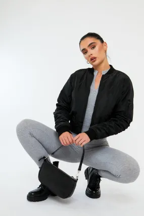 Black Zip Front Bomber Jacket - Jiya