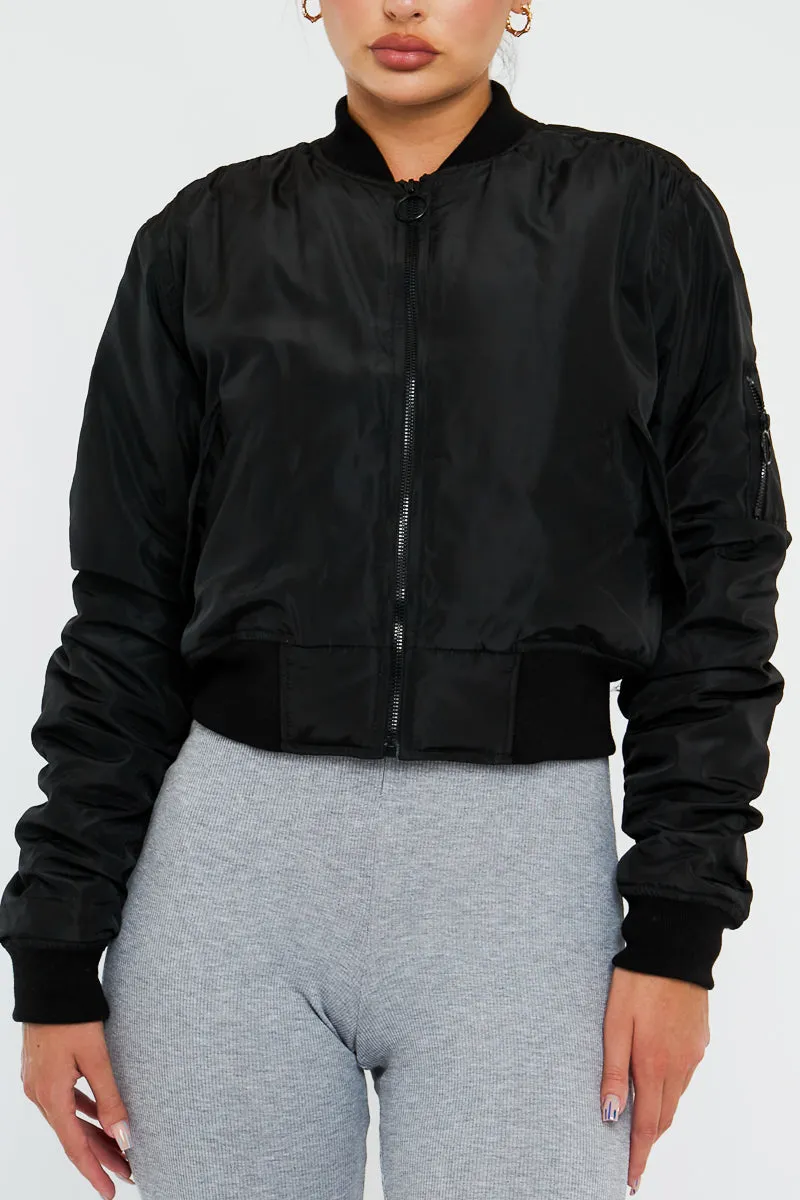 Black Zip Front Bomber Jacket - Jiya