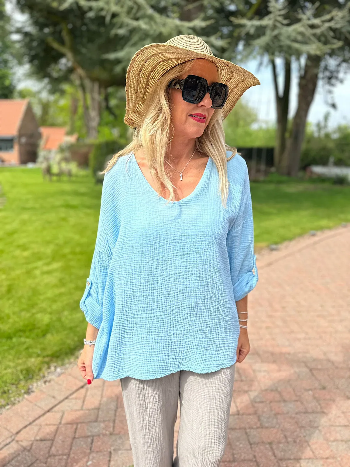 Blue Bubble Cotton Top Emily