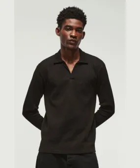 boohoo Mens V Neck Long Sleeve Jacquard Polo