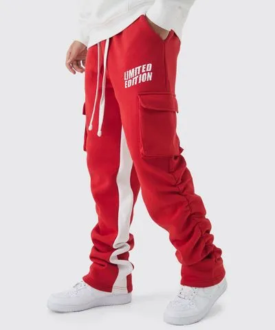 boohooMAN Mens Ruched Star Applique Cargo Pocket Sweatpants