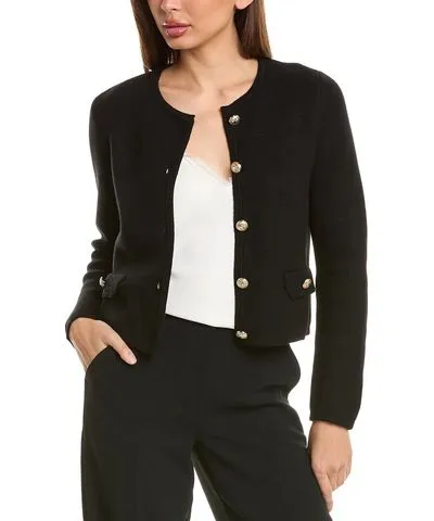 Bruno Magli Cropped Crewneck Wool Jacket