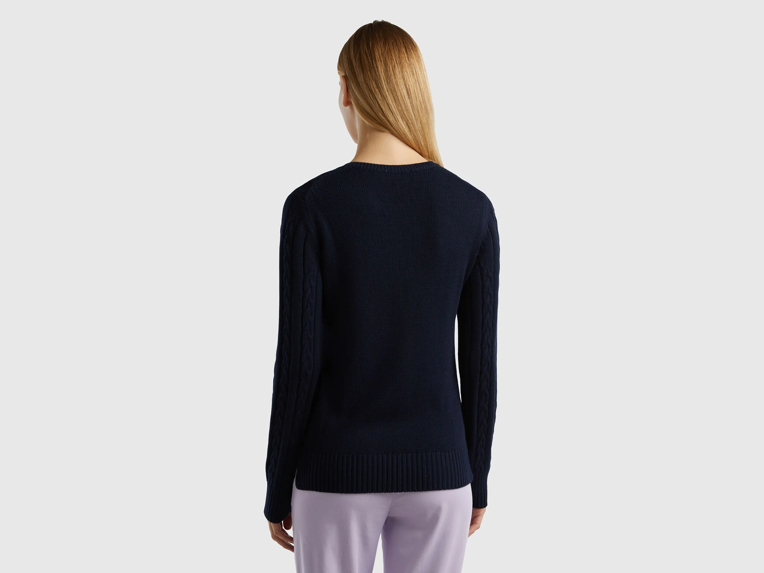 Cable knit sweater 100% cotton - Dark Blue | Benetton