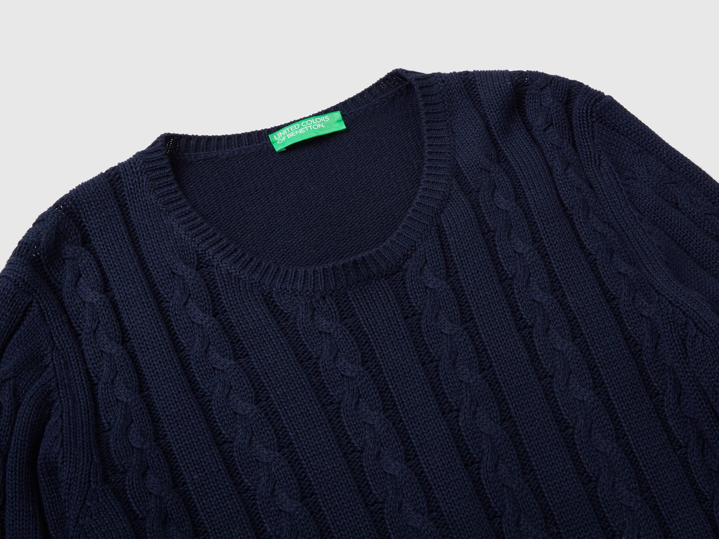 Cable knit sweater 100% cotton - Dark Blue | Benetton