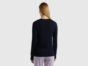 Cable knit sweater 100% cotton - Dark Blue | Benetton