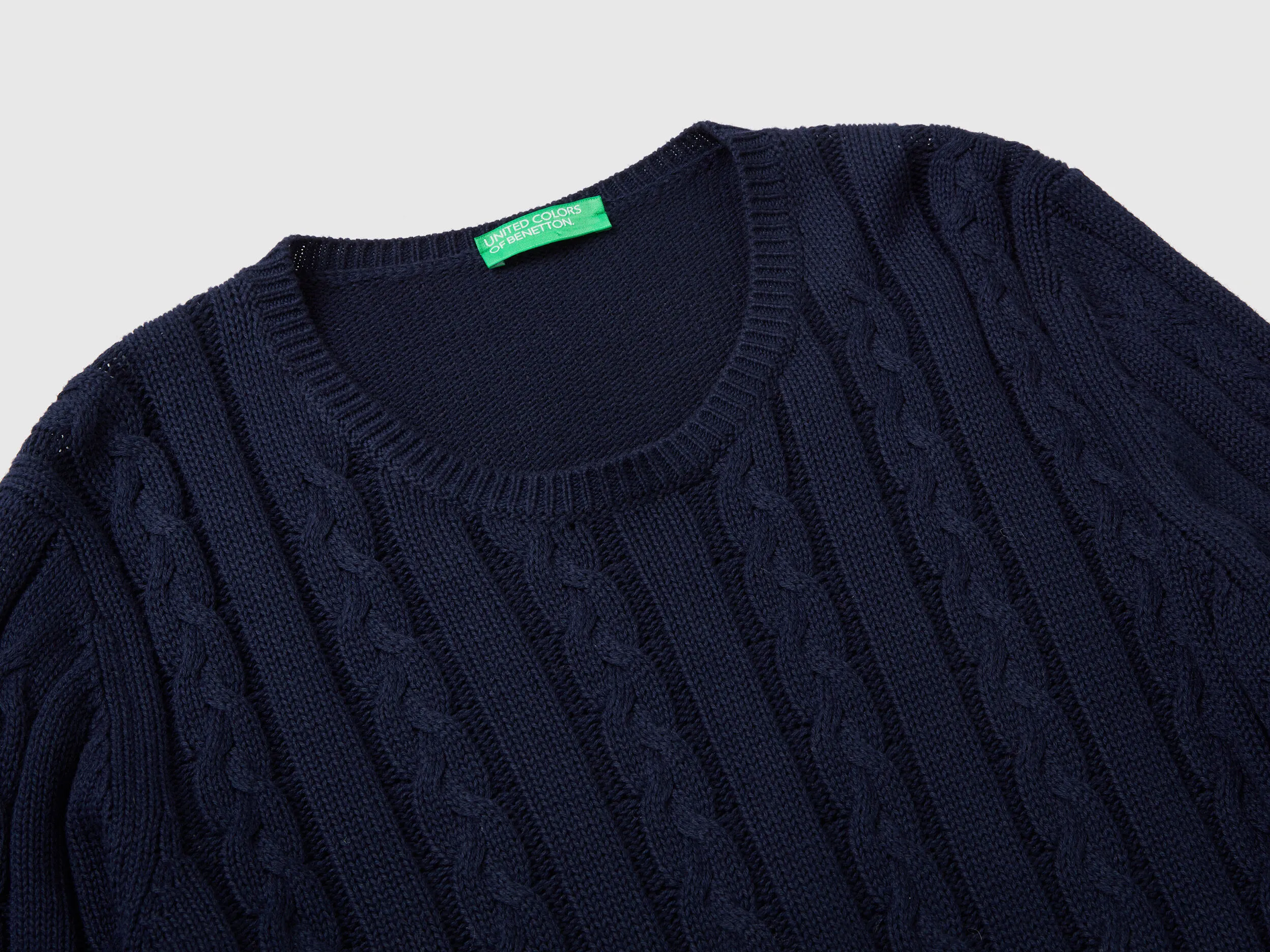 Cable knit sweater 100% cotton - Dark Blue | Benetton