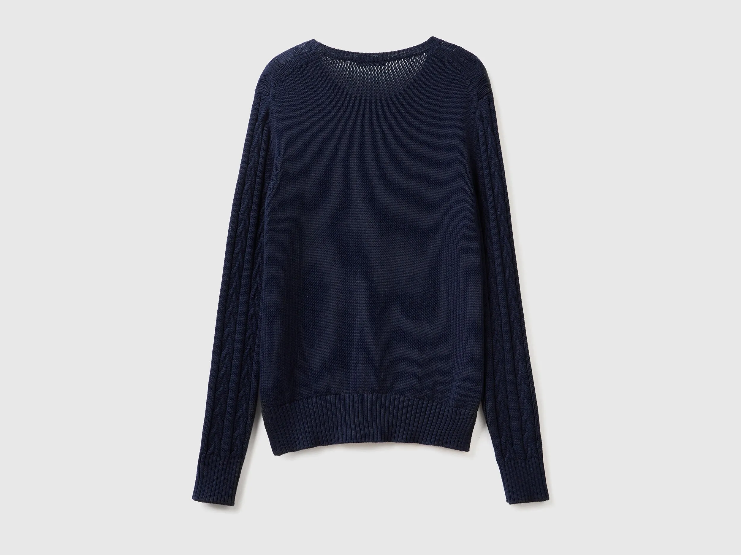 Cable knit sweater 100% cotton - Dark Blue | Benetton