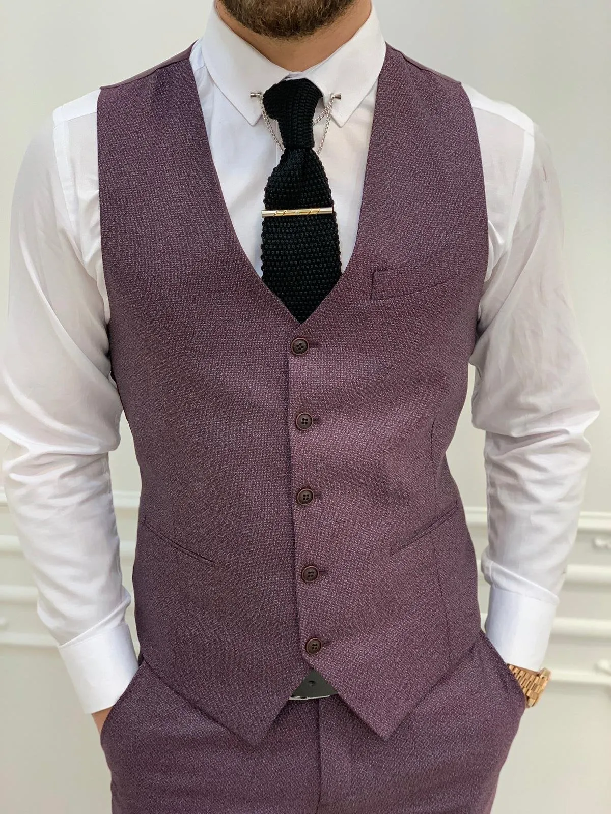 Casatani Claret Red Slim Fit Plaid Suit