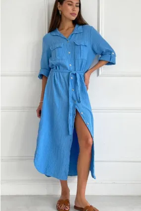 Charli - Cassis Shirt Dress - Cornflower Blue