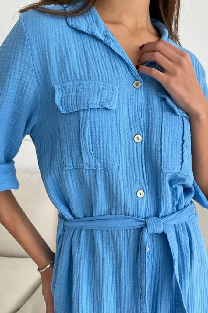 Charli - Cassis Shirt Dress - Cornflower Blue