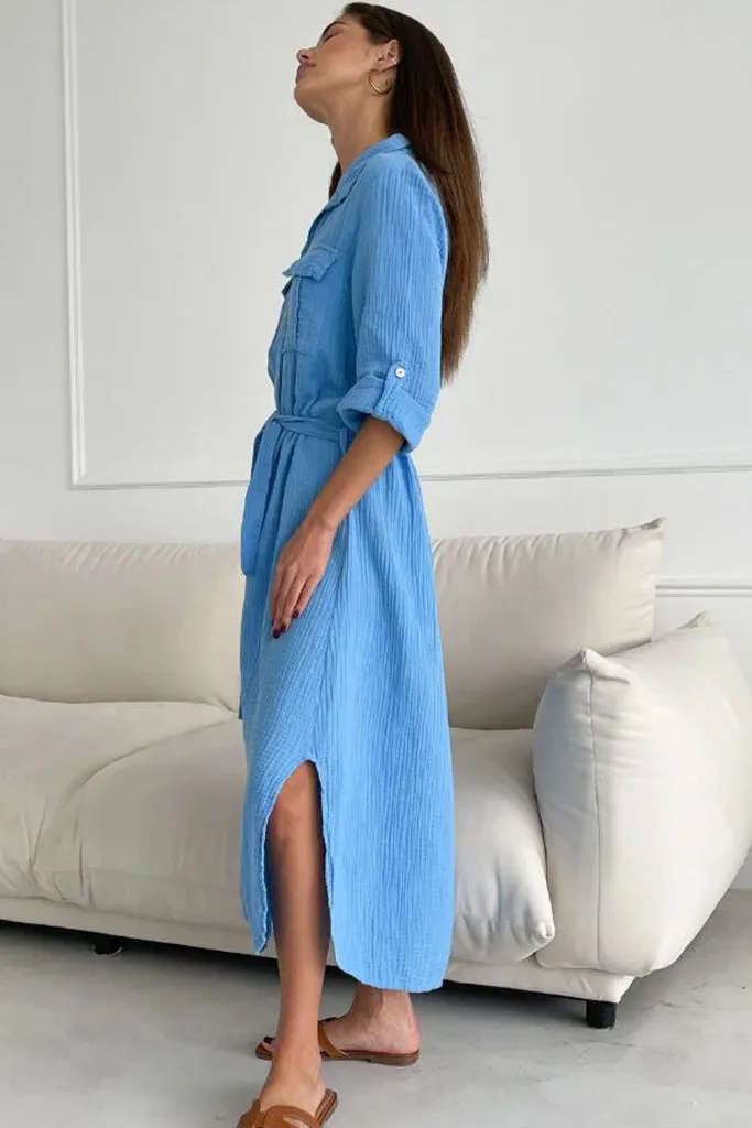 Charli - Cassis Shirt Dress - Cornflower Blue