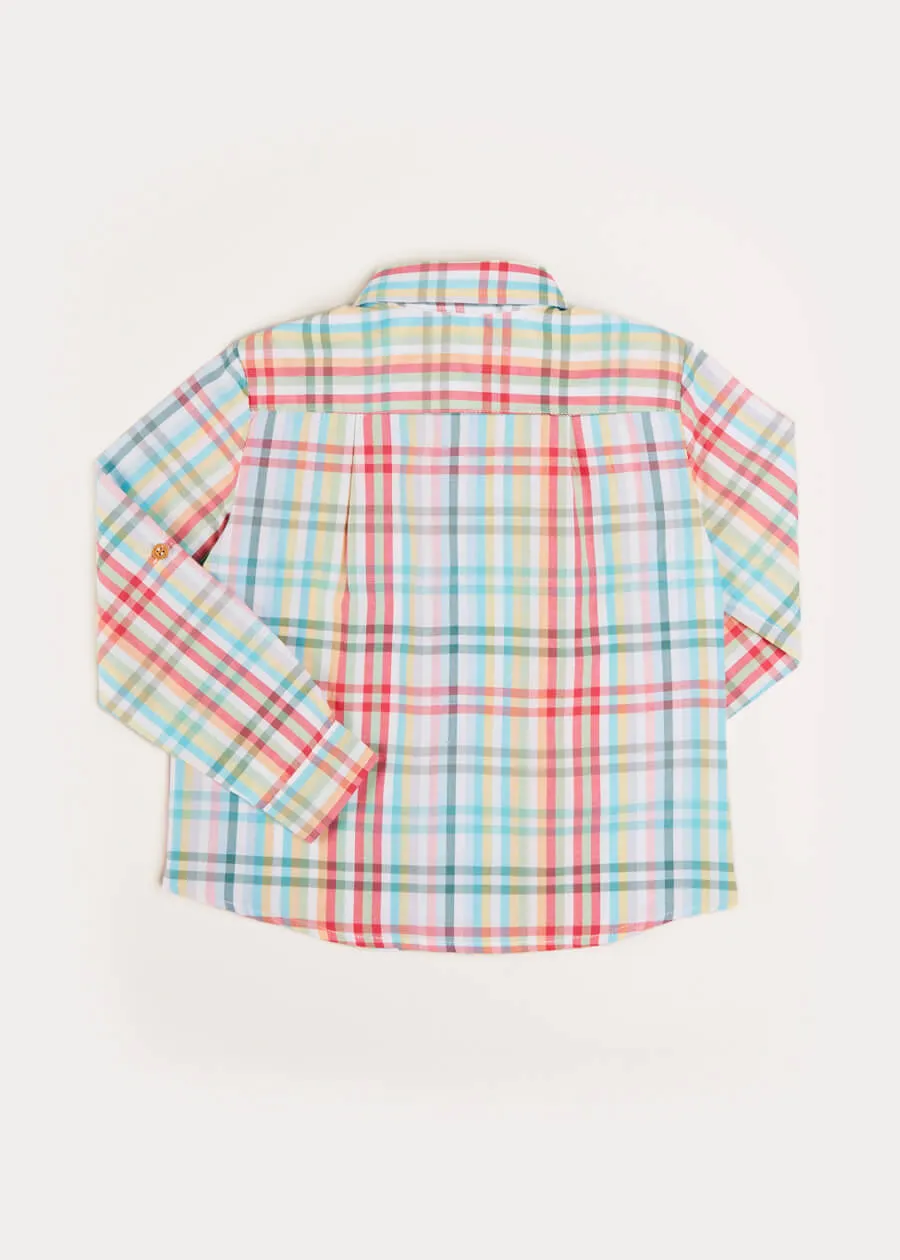 Checked Polo Collar Long Sleeve Shirt in Blue (12mths-10yrs)