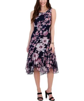 Connected Apparel Womens Floral Print Mesh Shift Dress