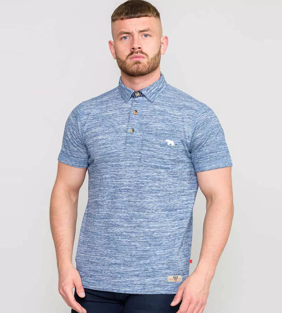 D555 Mens Blue Stripe Polo Shirt With Chest Embroidery (WATFORD)