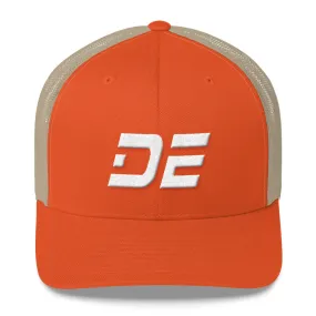 Delaware - Mesh Back Trucker Cap - White Embroidery - DE - Many Hat Color Options Available