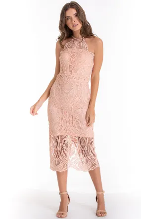 Embroidery Halter Neckline Lace Dress (SDR429A)