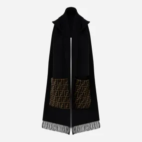 FENDI   Black Wool Cashmere Scarf 