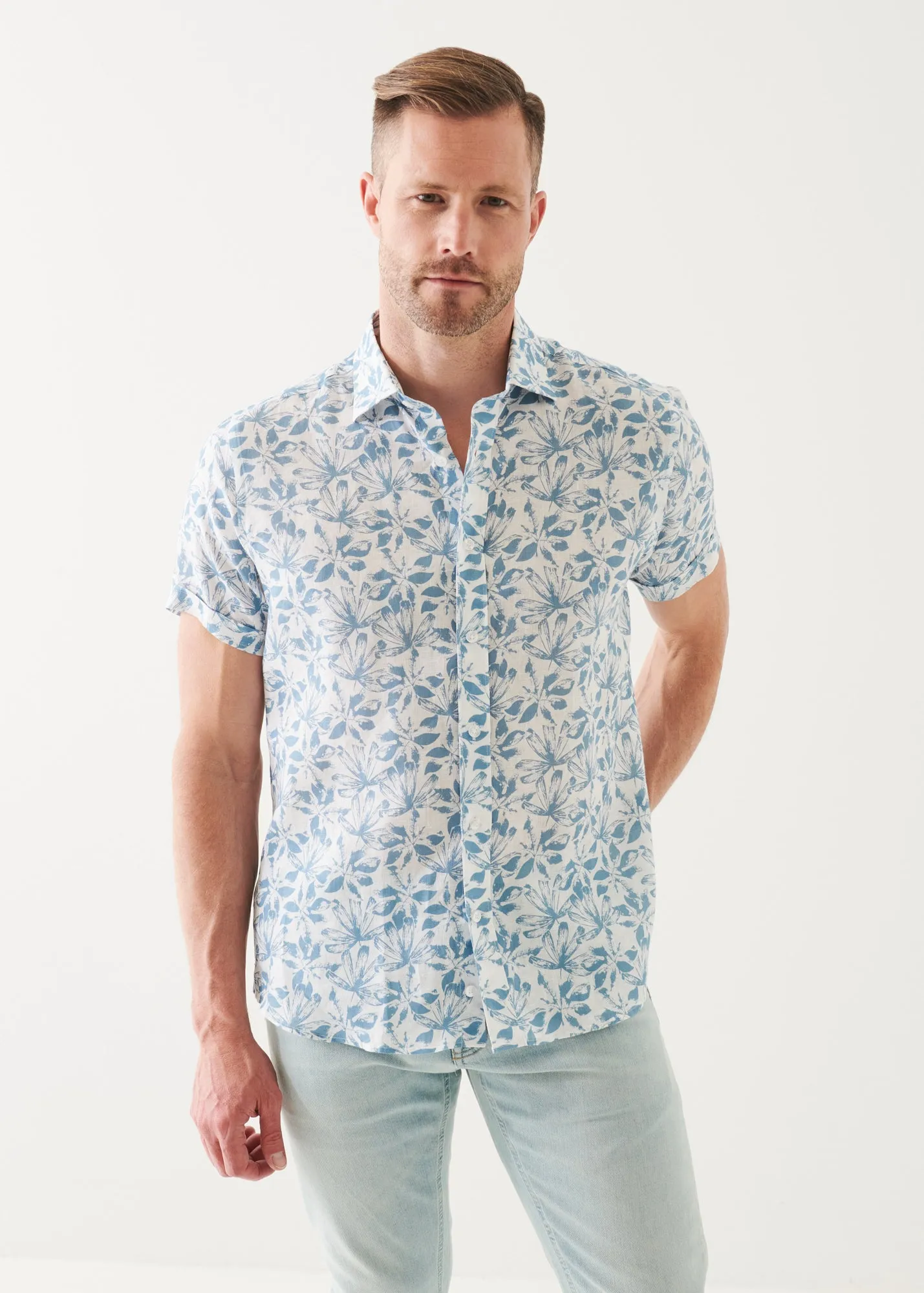 FLORAL PRINT LINEN SHORT SLEEVE SHIRT