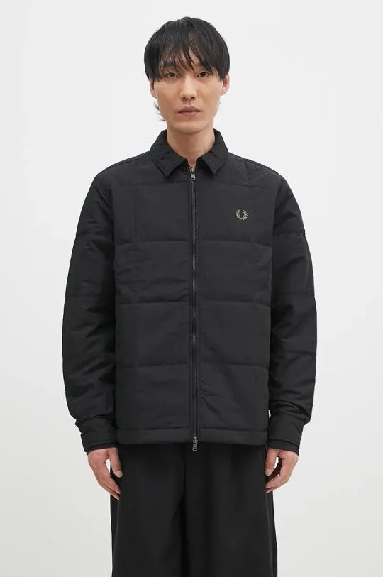 Fred Perry jacket Quilted Overshirt men's black color M6642.102