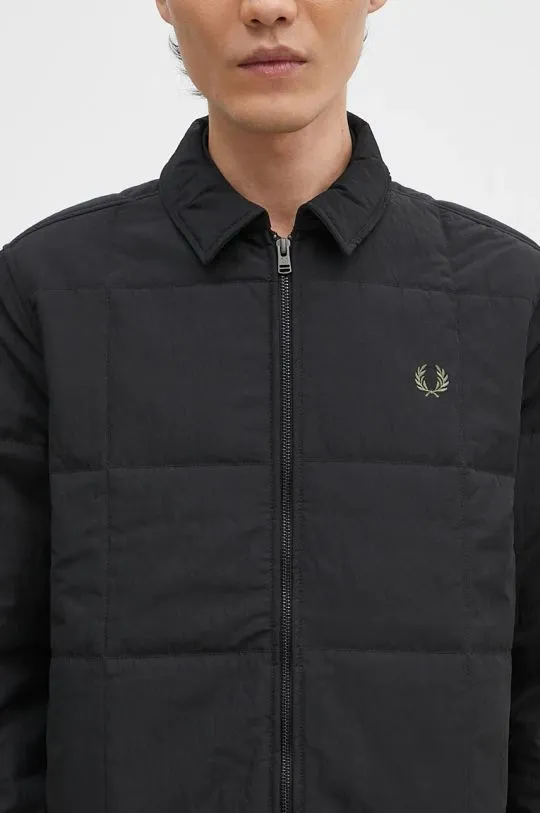 Fred Perry jacket Quilted Overshirt men's black color M6642.102