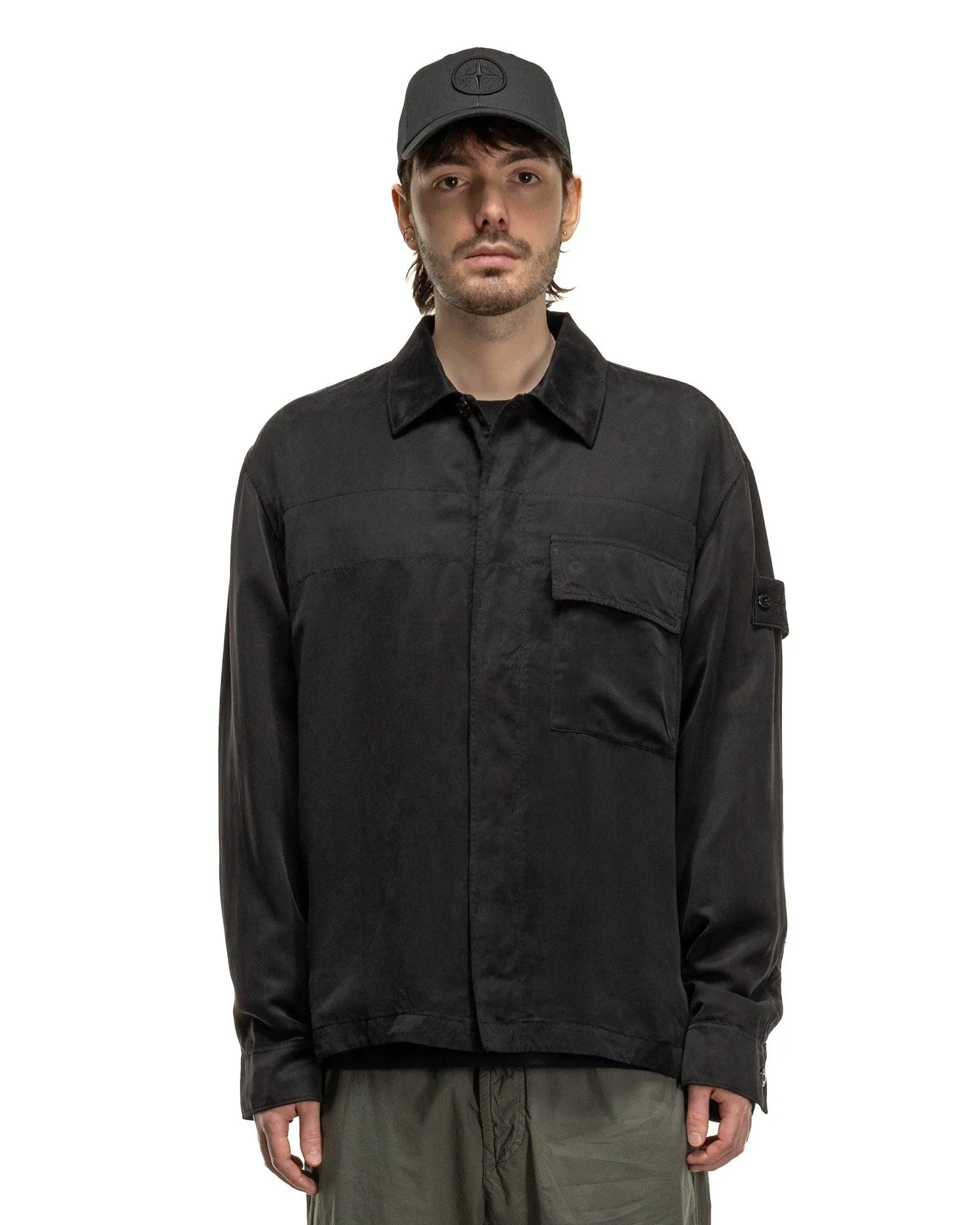 Ghost Piece Cupro Raso Comfort Fit Overshirt Black