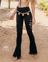 GOA MAGIC Flare Fringe Pants For Women In Black with Floral Cutouts