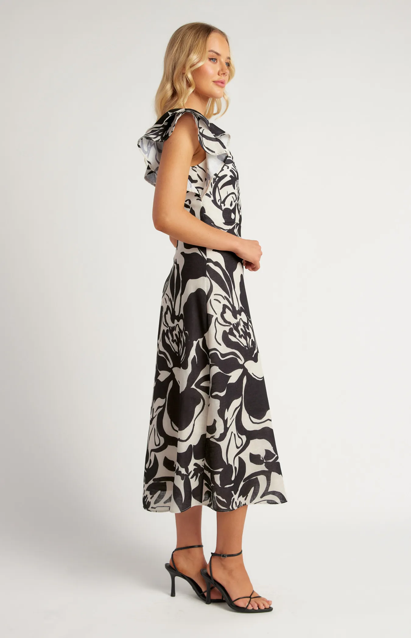 Gradient Floral Print Faux Linen Midi Dress (SDR1626A)