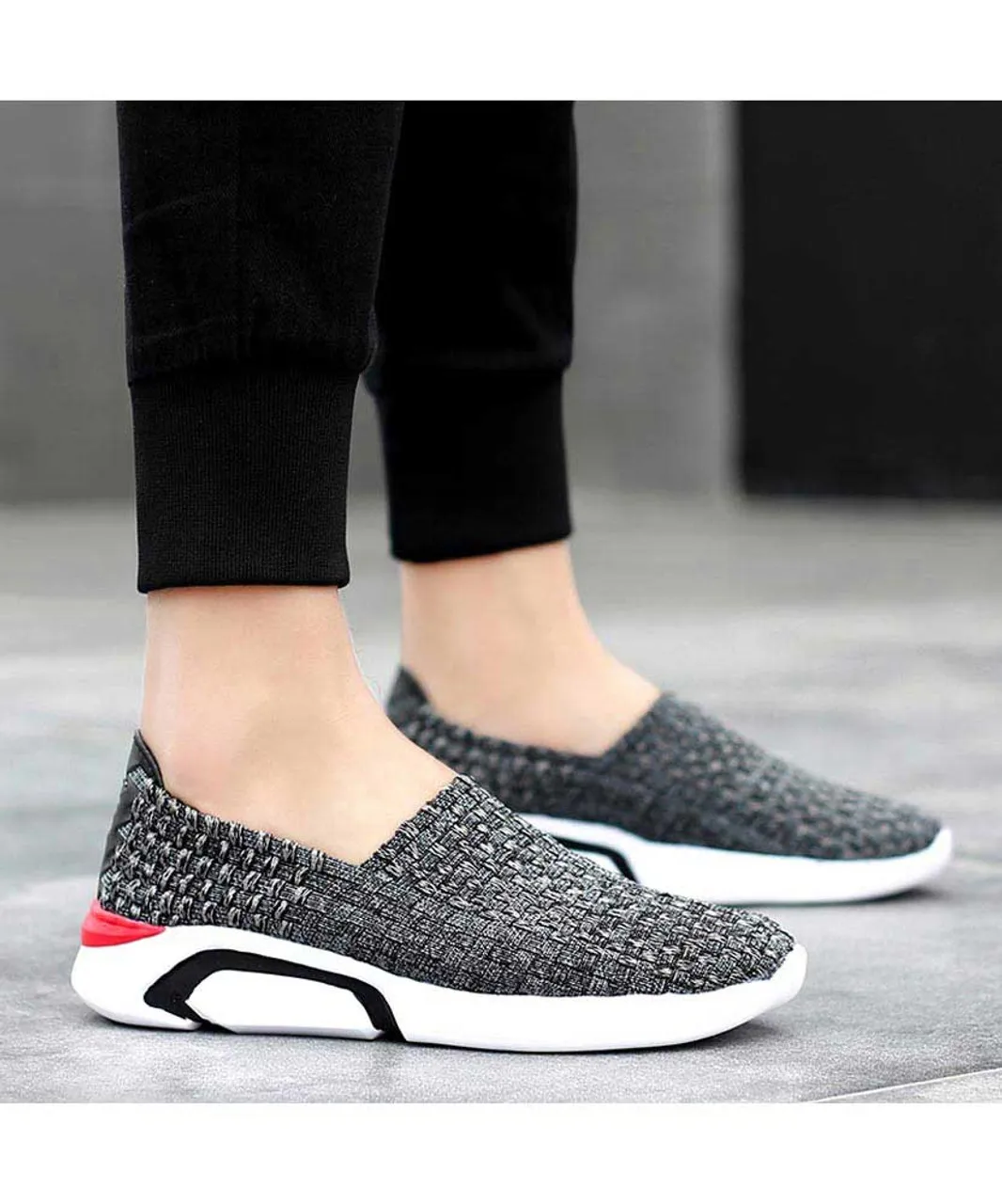 Grey check weave slip on shoe sneaker