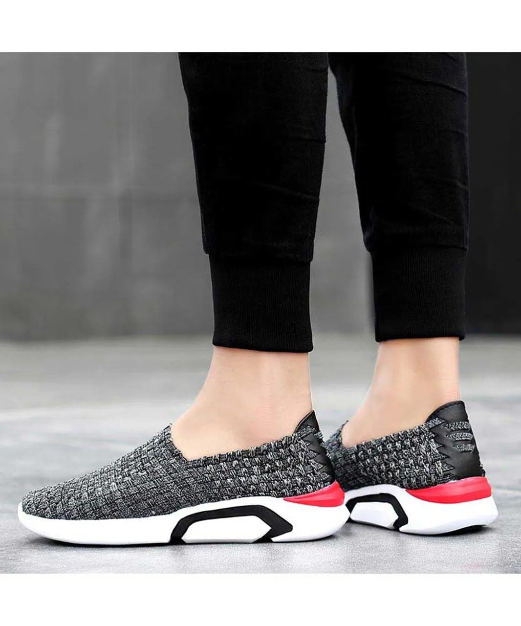 Grey check weave slip on shoe sneaker