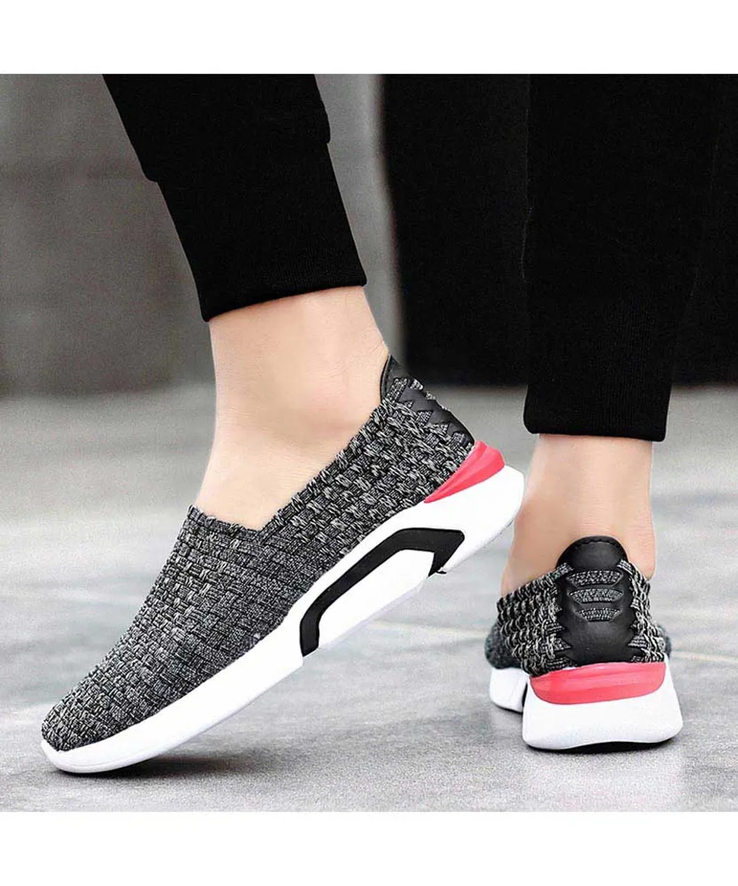 Grey check weave slip on shoe sneaker