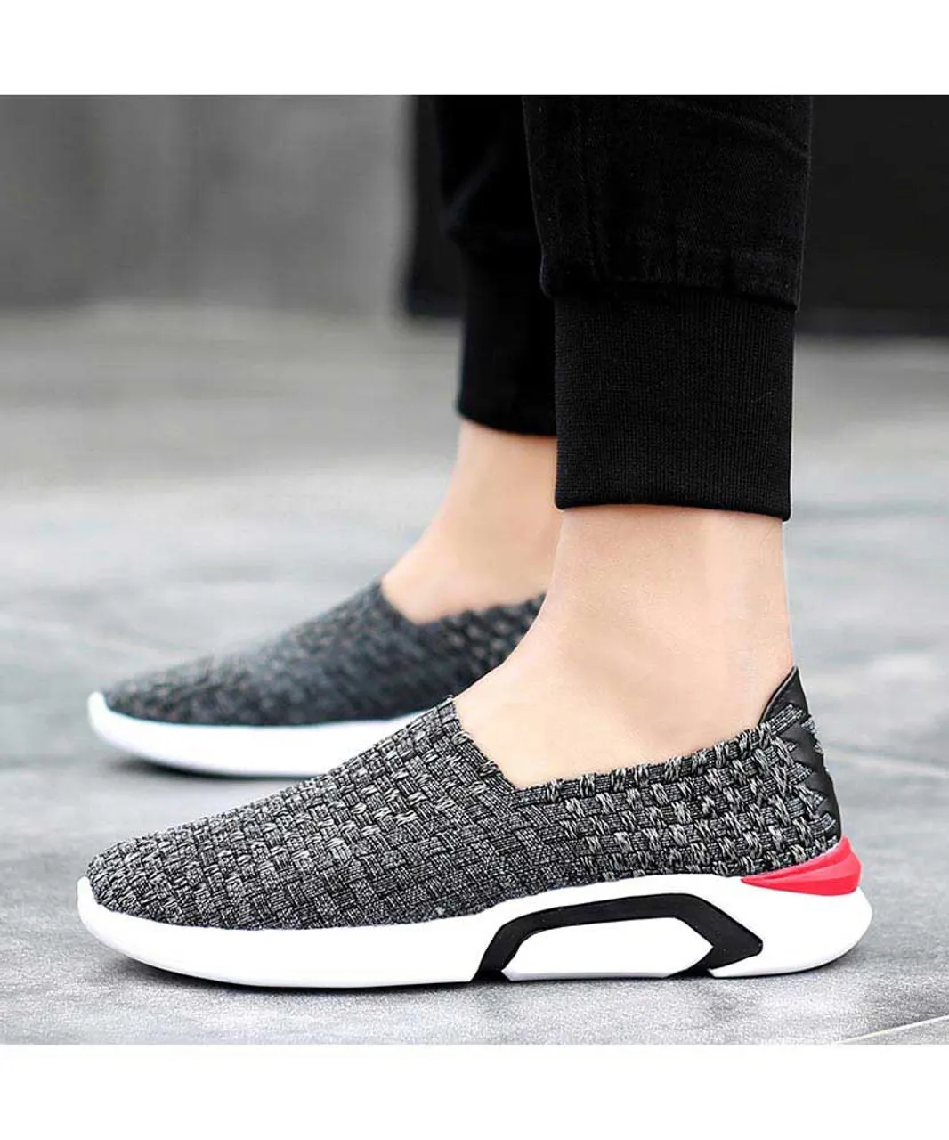 Grey check weave slip on shoe sneaker