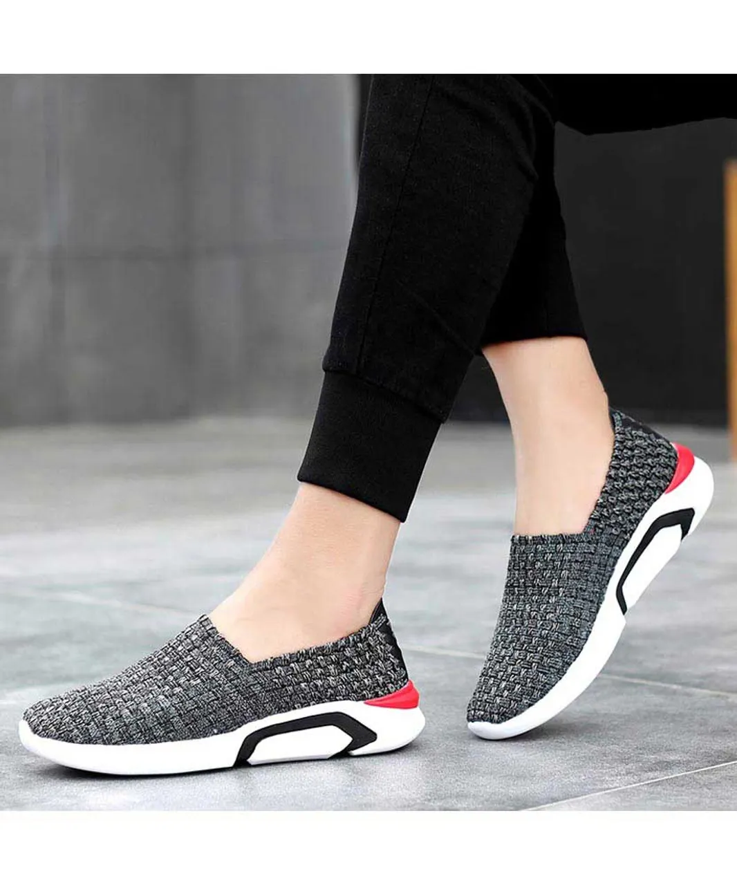 Grey check weave slip on shoe sneaker