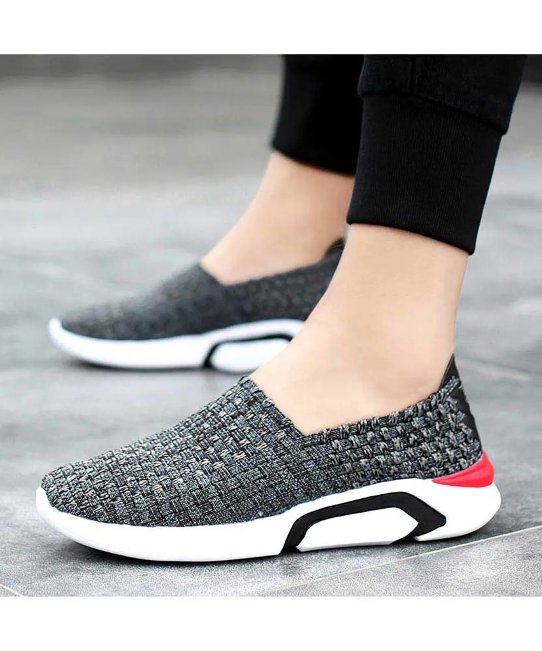 Grey check weave slip on shoe sneaker