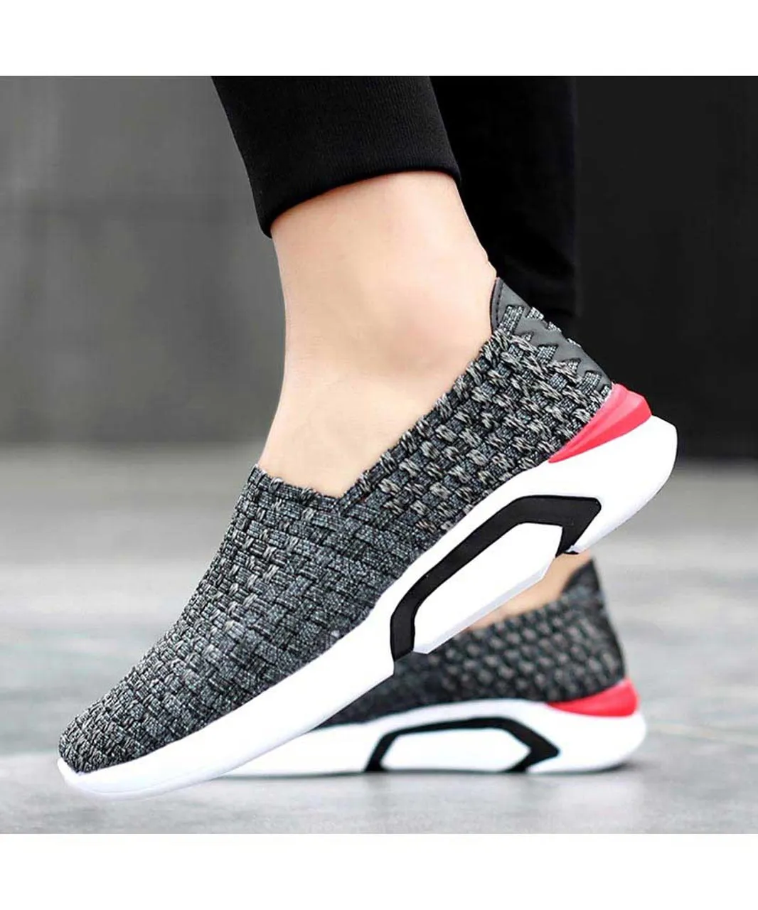 Grey check weave slip on shoe sneaker