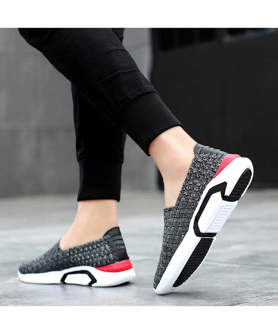 Grey check weave slip on shoe sneaker