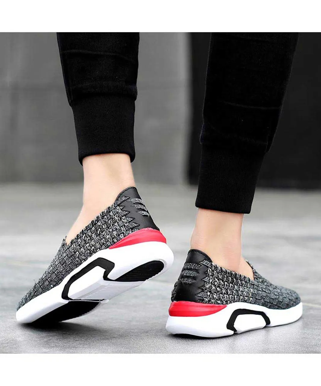 Grey check weave slip on shoe sneaker