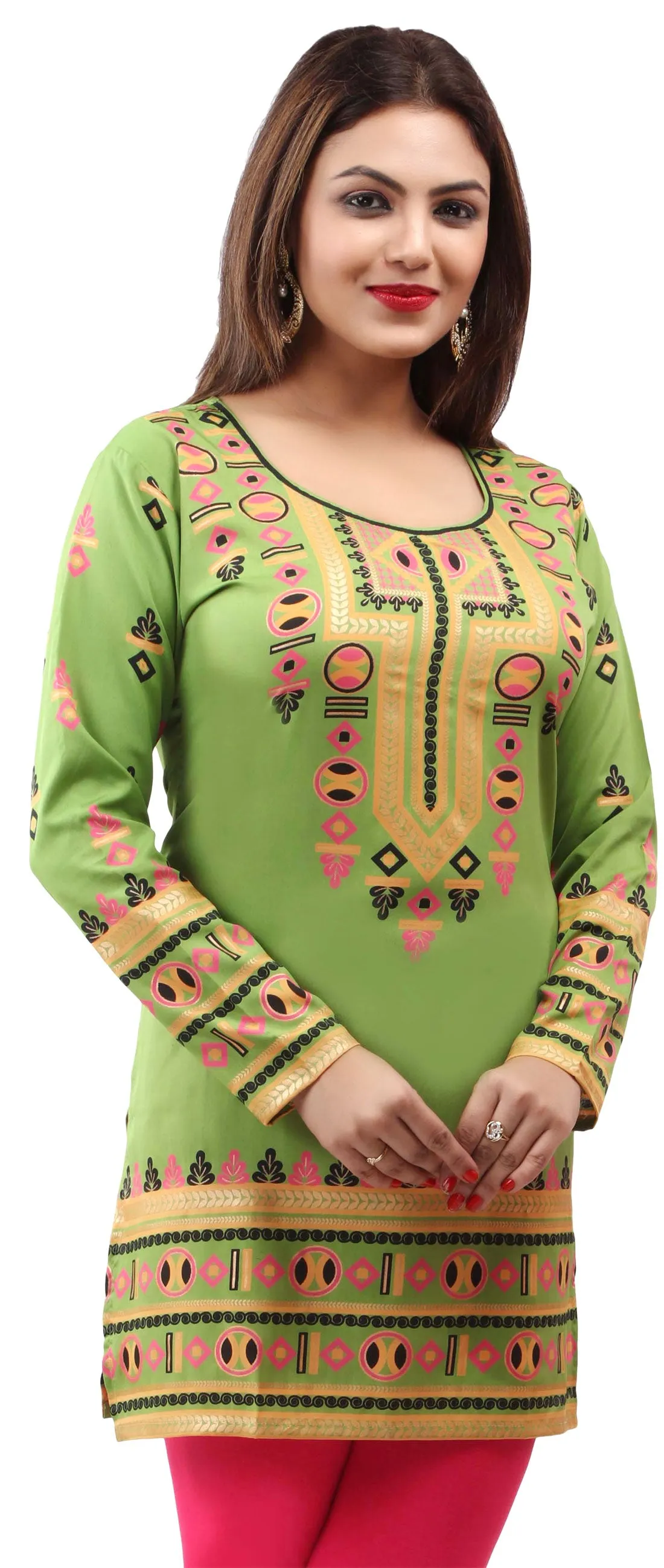 Indian Tunics Kurti Top Blouse Women's India Apparel (Green)