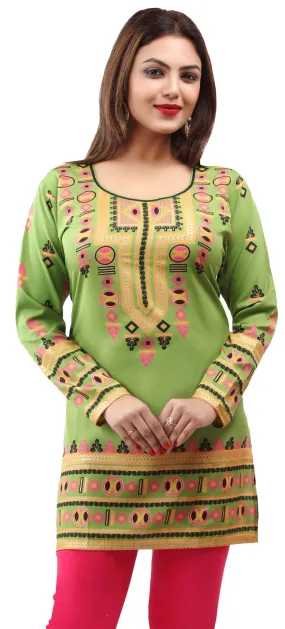 Indian Tunics Kurti Top Blouse Women's India Apparel (Green)