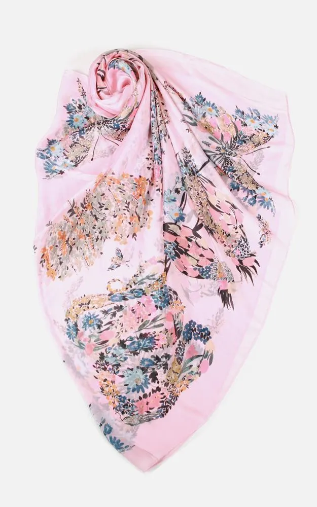 JC020520 Floral Print Silk Blended Scarf