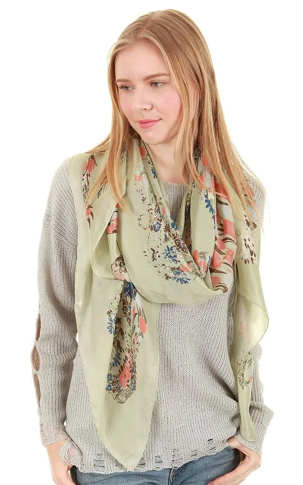 JC020520 Floral Print Silk Blended Scarf