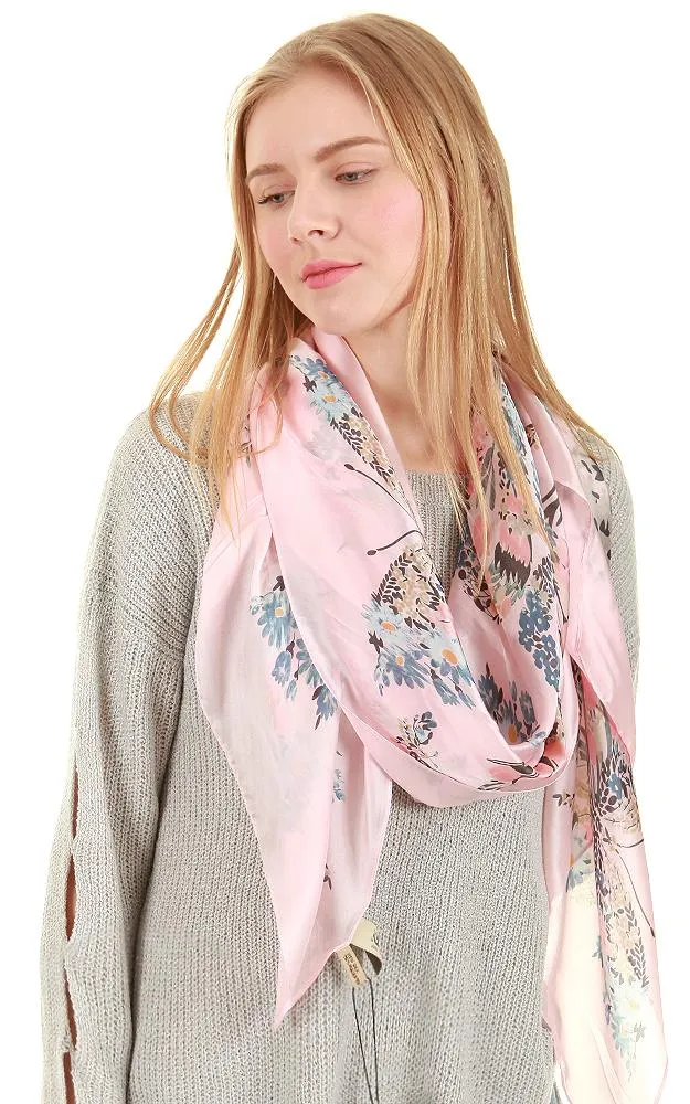 JC020520 Floral Print Silk Blended Scarf